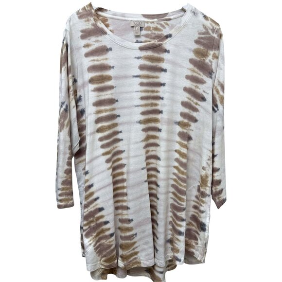 LOGO Lori Goldstein Tunic Tee Plus Size 1X Tan Boho Tie Dye Pockets Womens Top - Picture 1 of 10